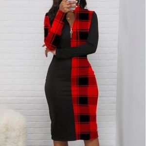 Long sleeve plaid print dress